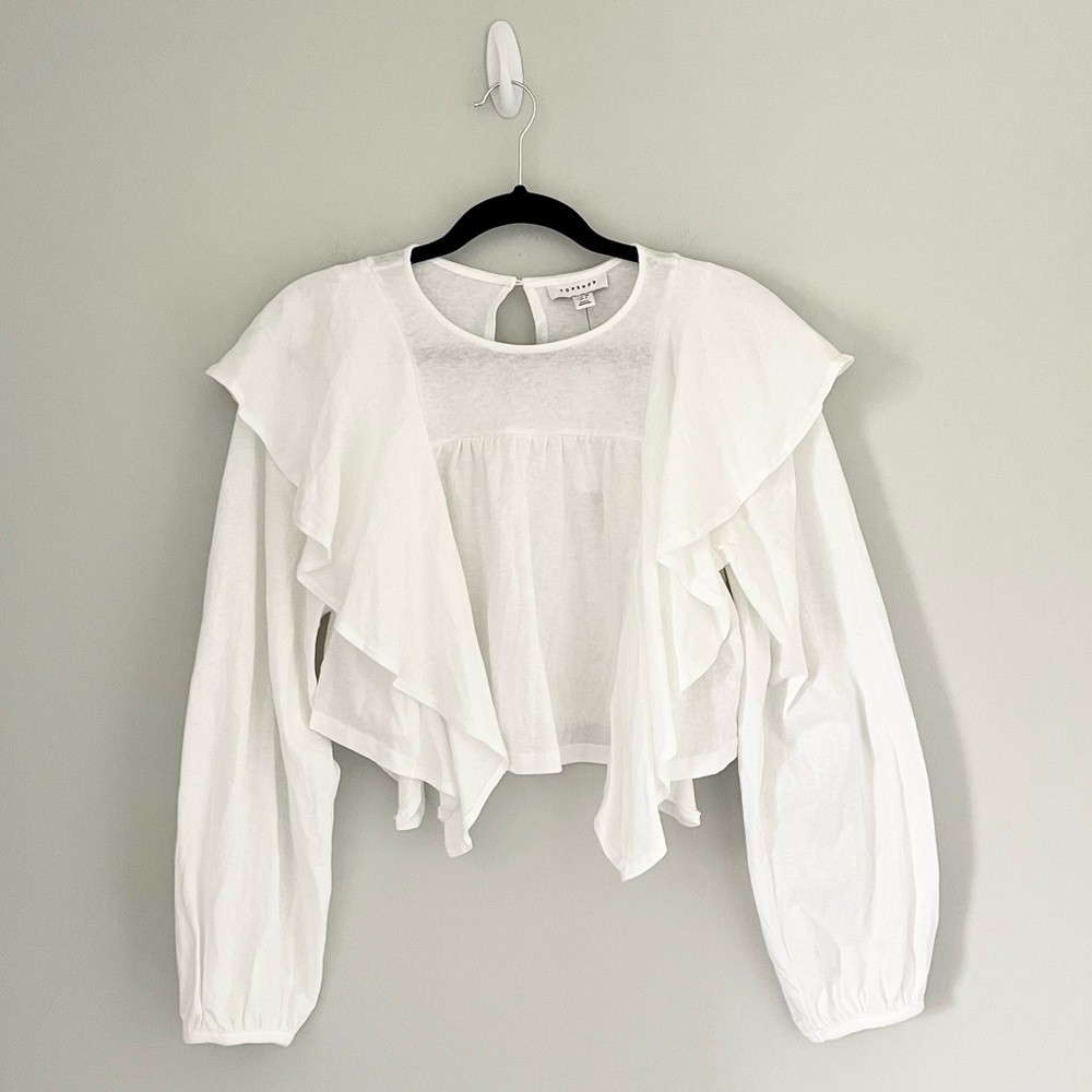 Topshop Draped Ruffle Longsleeve Top - Picture 2 of 11